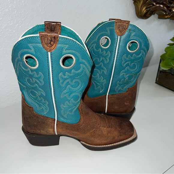 Ariat Kids Western Cowboy Boots 10005989 Brown Turquoise US 4.5 Leather - Picture 1 of 8